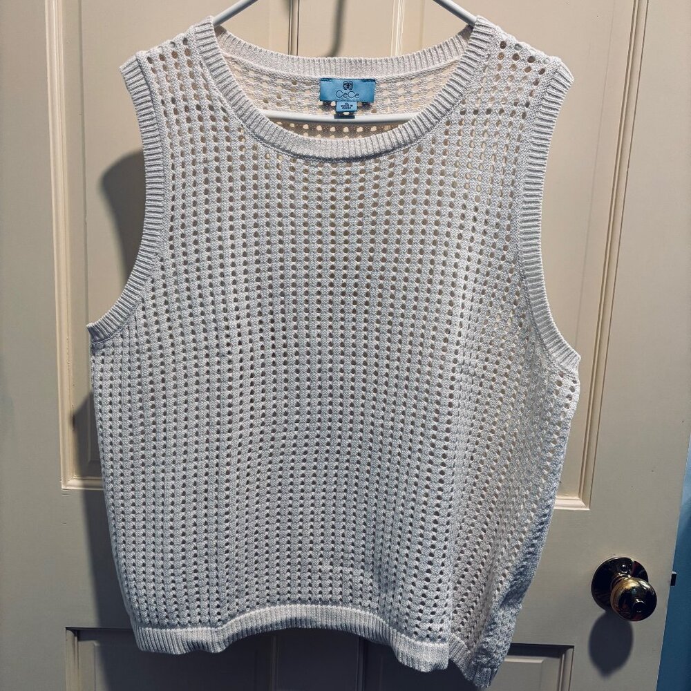 Open Weave Cream Sleeveless Cardigan Vest - Size XL